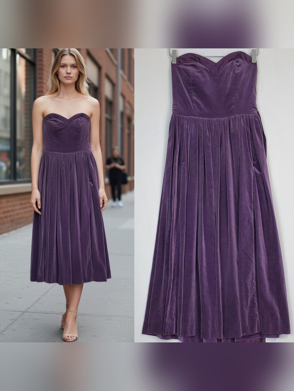 Laura Ashley vintage sz 10 velvet strapless fit flare dress purple party 80s 90s